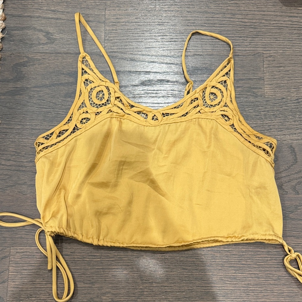 Free People Mustard Lace Detail Tank Top